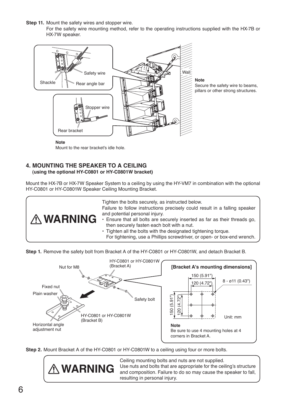 Warning | Toa HY-VM7W User Manual | Page 6 / 12