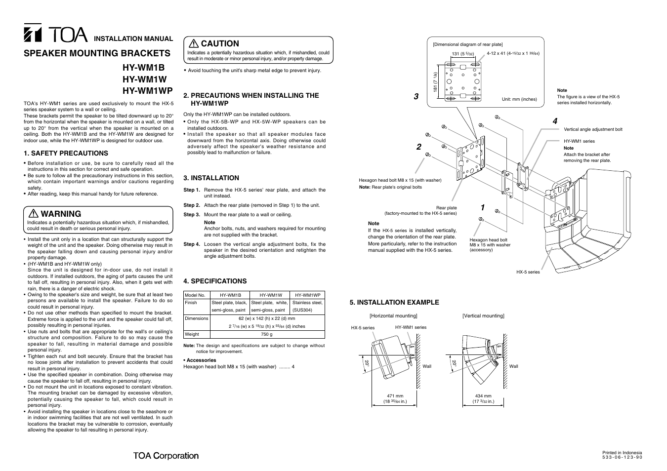 Toa HY-WM1WP User Manual | 1 page