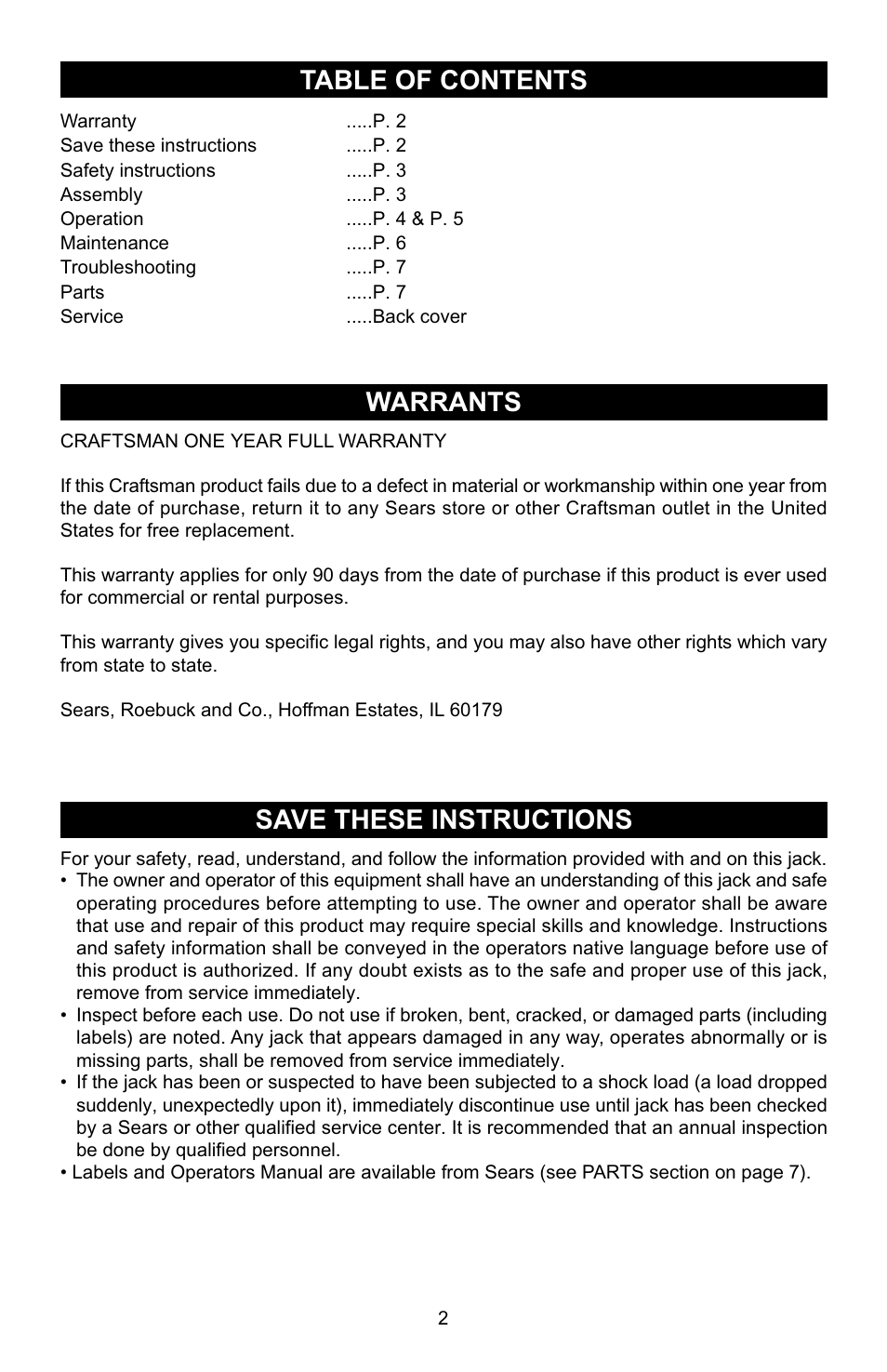 Craftsman 50136 User Manual | Page 2 / 8