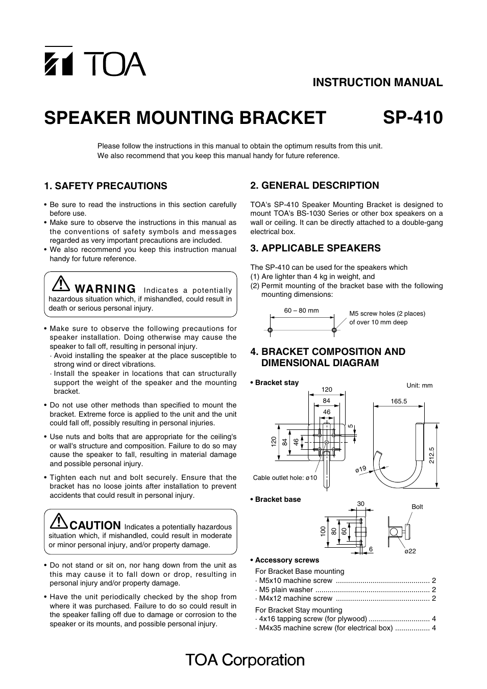 Toa SP-410 User Manual | 2 pages