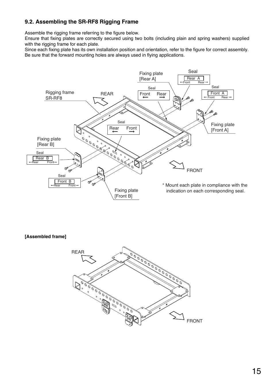 Assembling the sr-rf8 rigging frame, Seal, Assembled frame | Front rear, Rear front | Toa SR-CL8 User Manual | Page 15 / 32