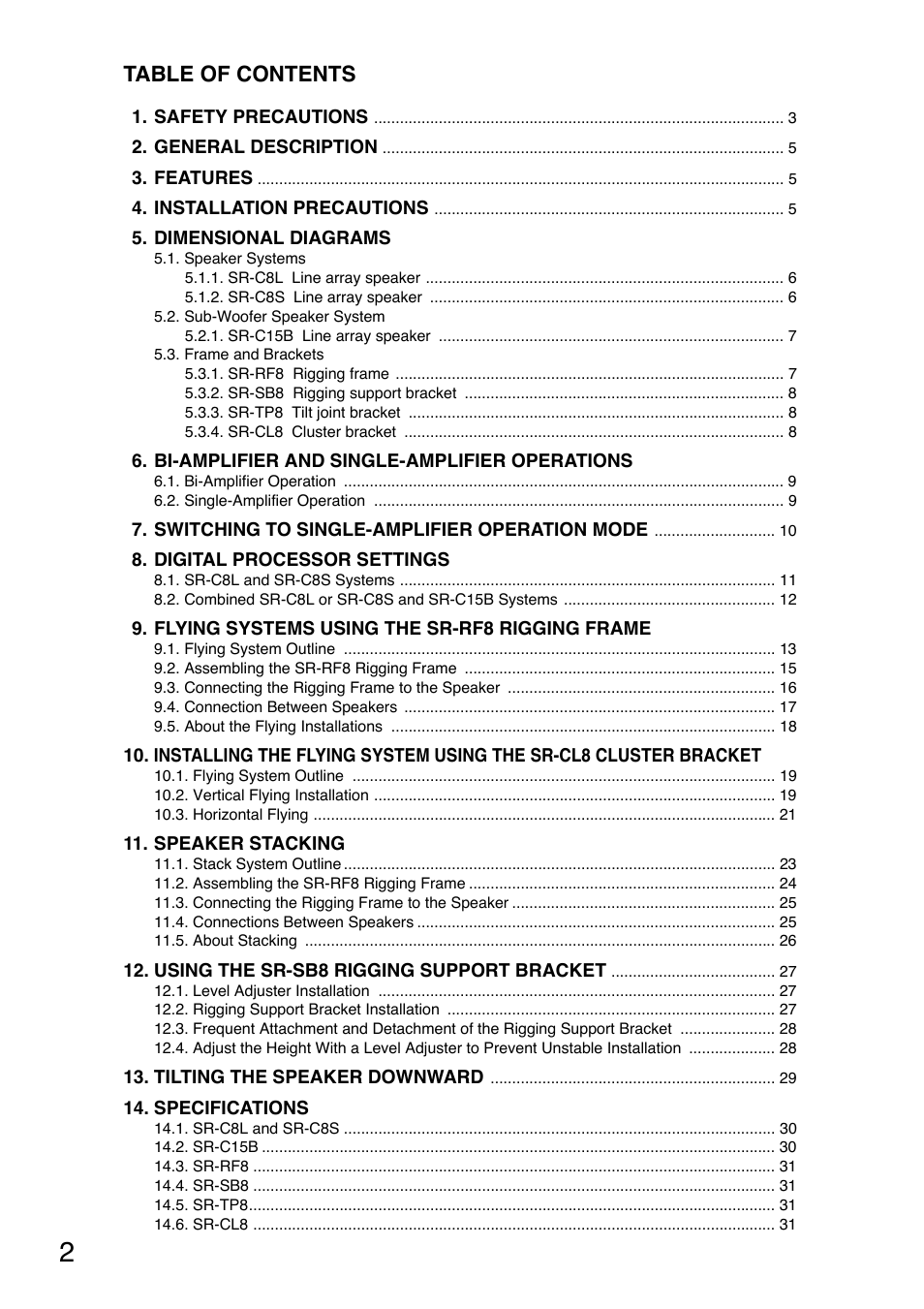 Toa SR-CL8 User Manual | Page 2 / 32