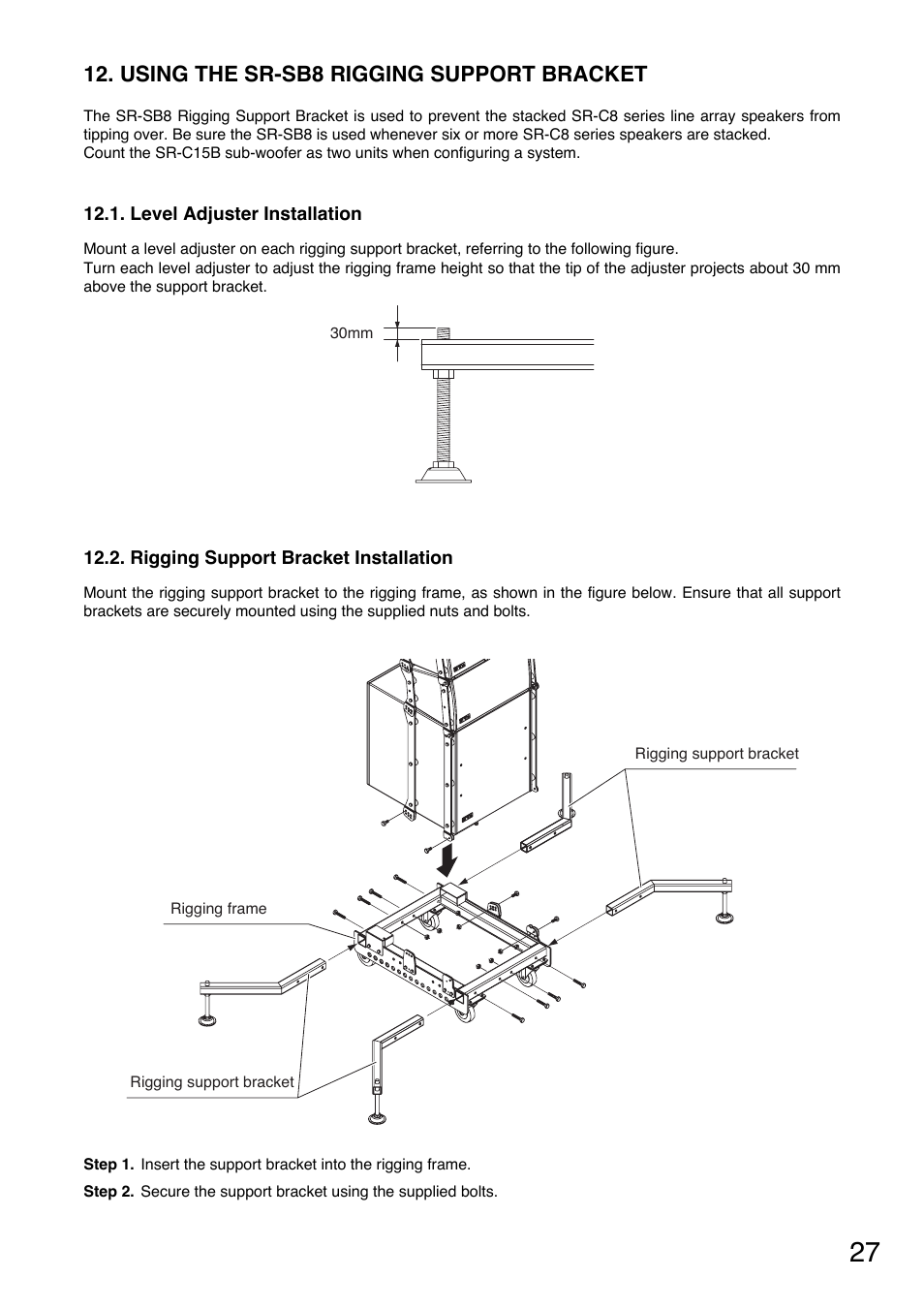 Using the sr-sb8 rigging support bracket | Toa SR-CL8 User Manual | Page 27 / 32