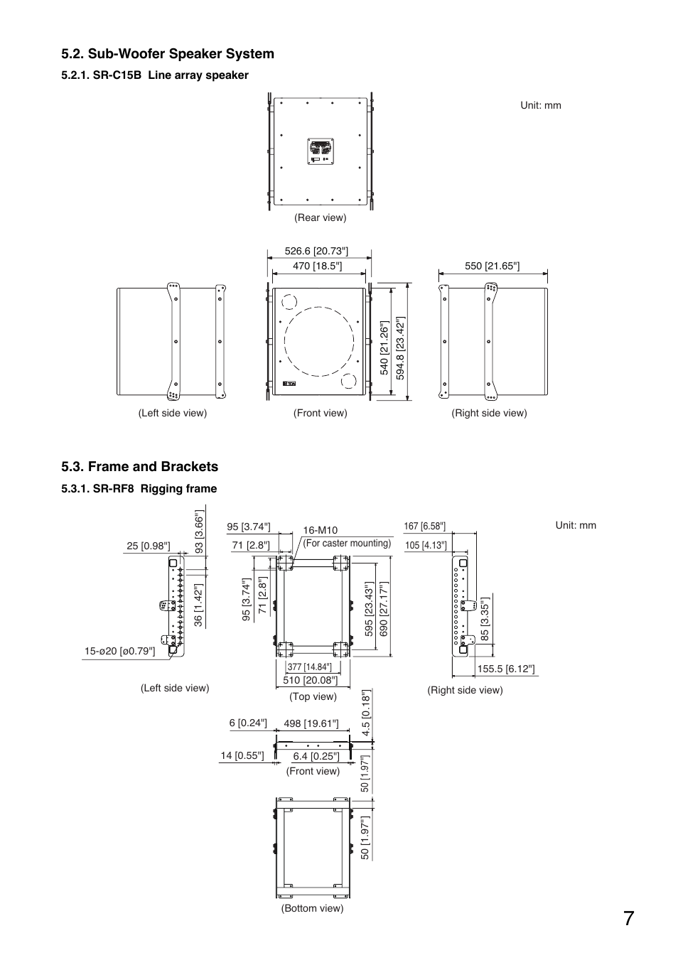 Frame and brackets, Sub-woofer speaker system | Toa SR-CL8 User Manual | Page 7 / 32