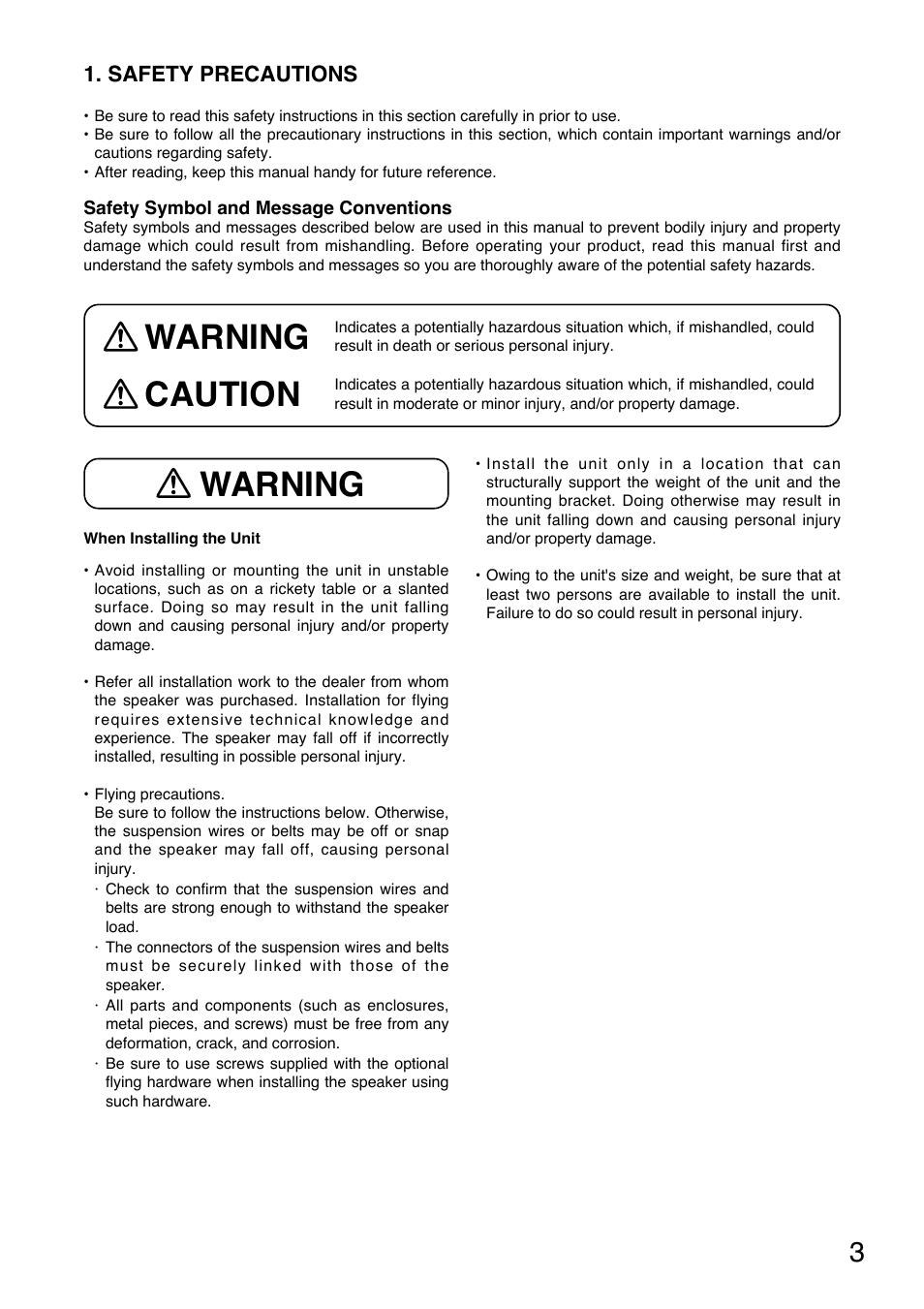 Warning, Warning caution | Toa SR-RF8WP User Manual | Page 3 / 20