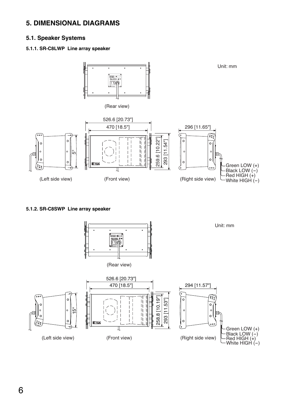 Dimensional diagrams | Toa SR-RF8WP User Manual | Page 6 / 20