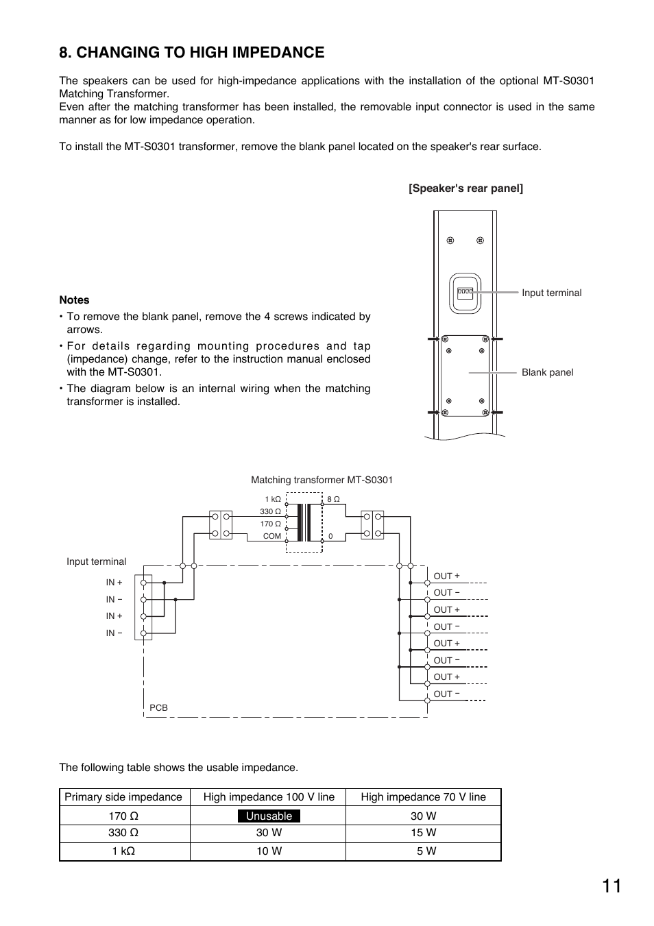 Changing to high impedance | Toa SR-EP3 User Manual | Page 11 / 16
