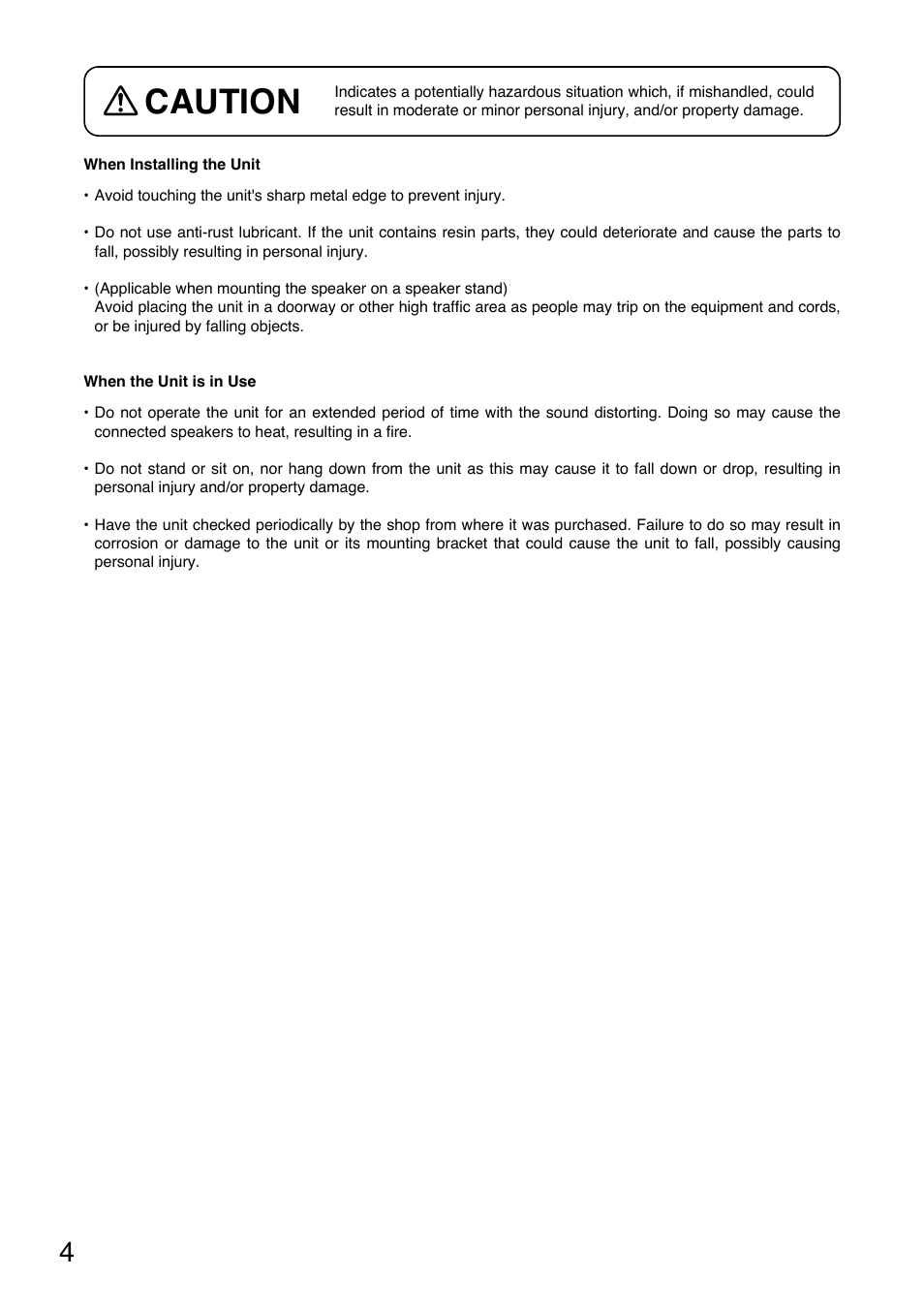 Caution | Toa SR-EP3 User Manual | Page 4 / 16