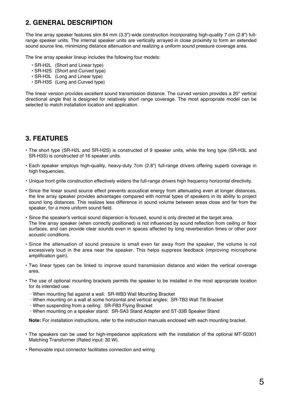 General description, Features | Toa SR-EP3 User Manual | Page 5 / 16