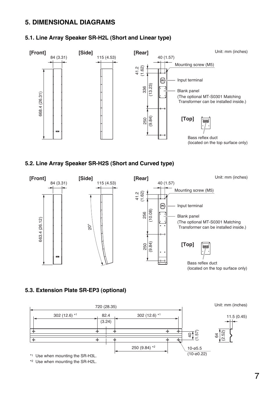Dimensional diagrams | Toa SR-EP3 User Manual | Page 7 / 16
