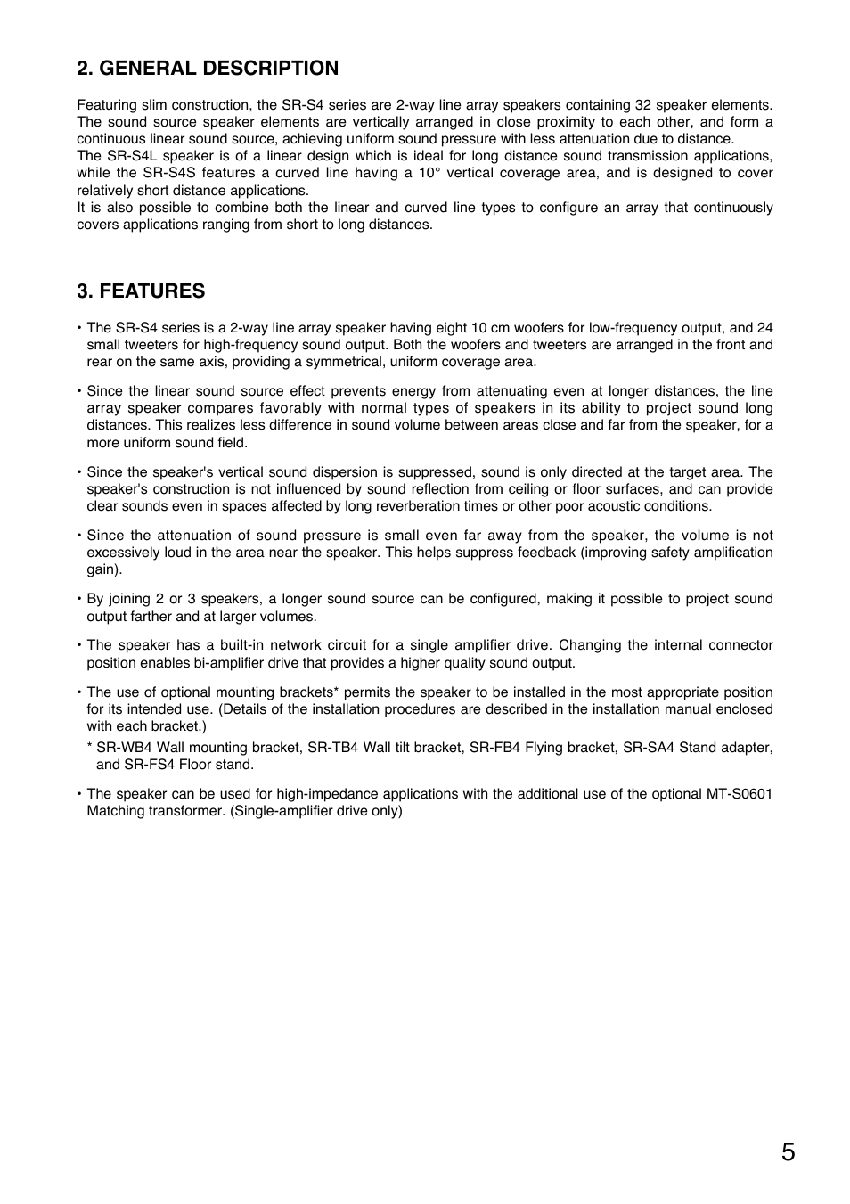 General description, Features | Toa SR-PP4 User Manual | Page 5 / 16