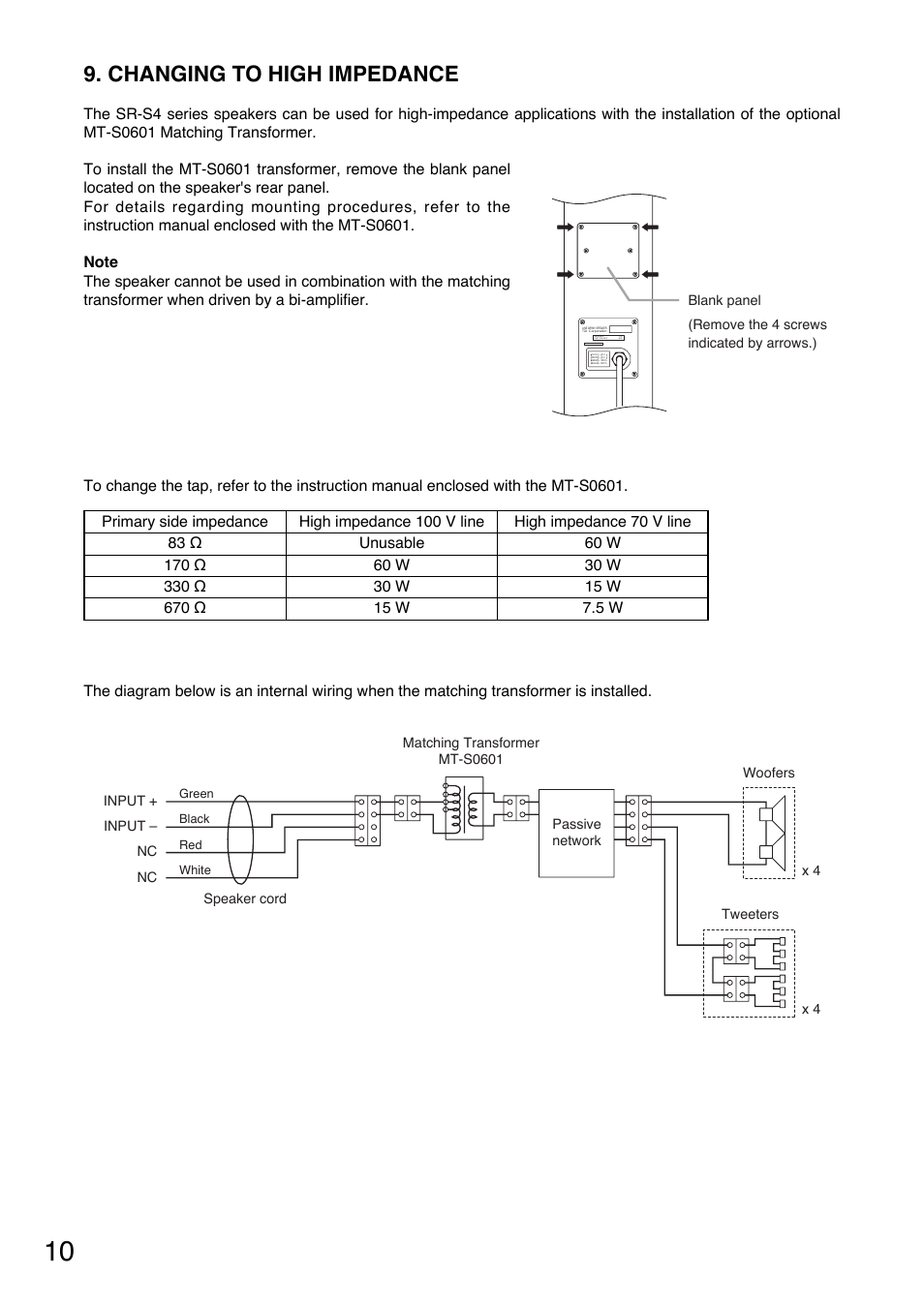 Changing to high impedance | Toa SR-PP4 User Manual | Page 10 / 16