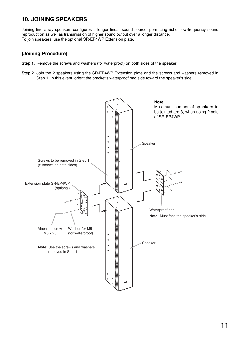 Joining speakers | Toa SR-PP4 User Manual | Page 11 / 16