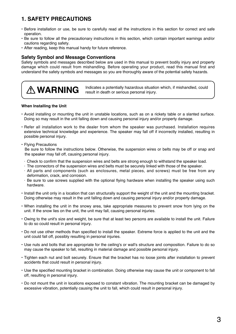 Warning, Safety precautions | Toa SR-PP4 User Manual | Page 3 / 16