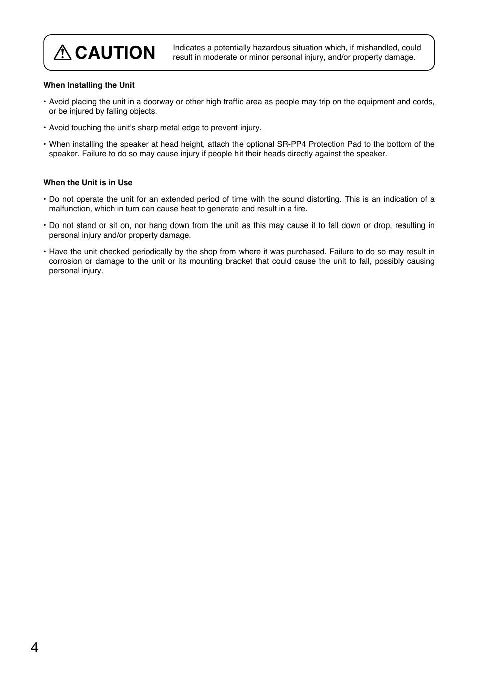 Caution | Toa SR-PP4 User Manual | Page 4 / 16