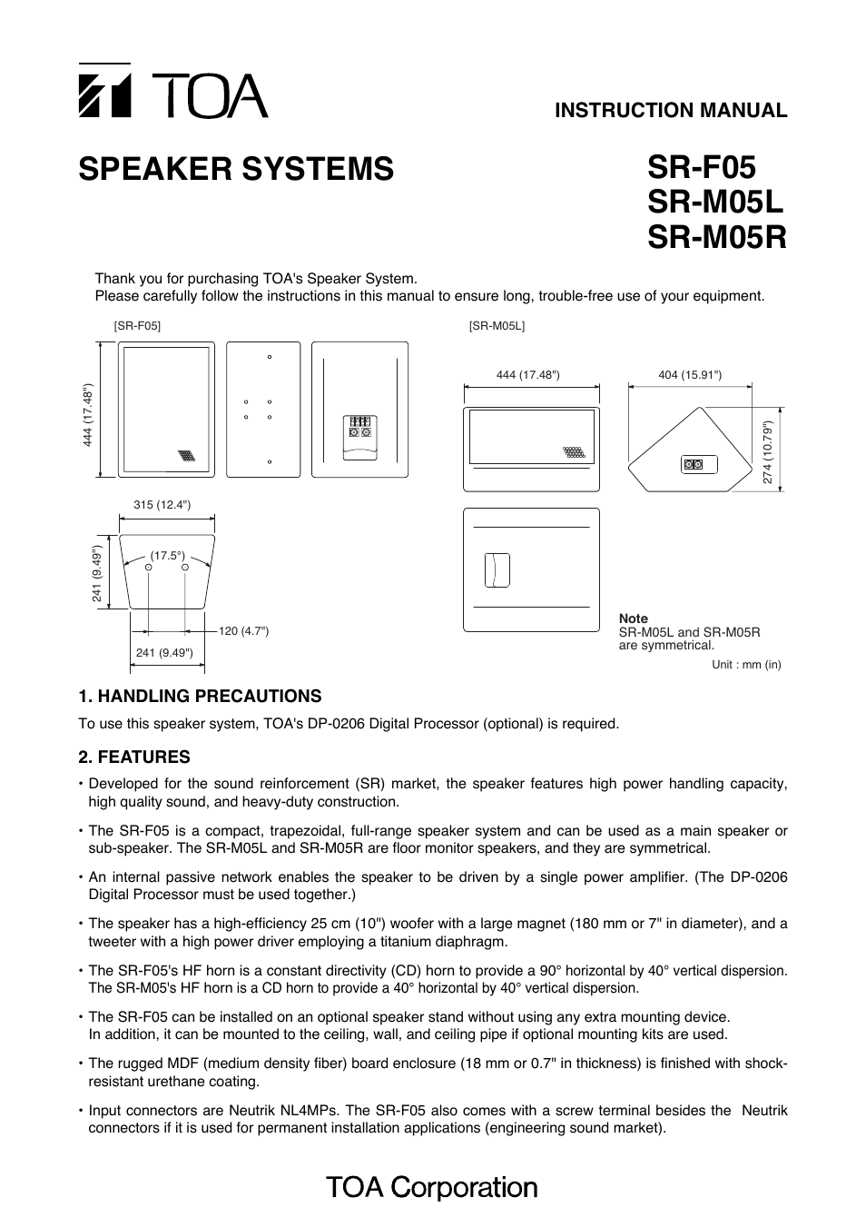 Toa SR-M05R User Manual | 4 pages