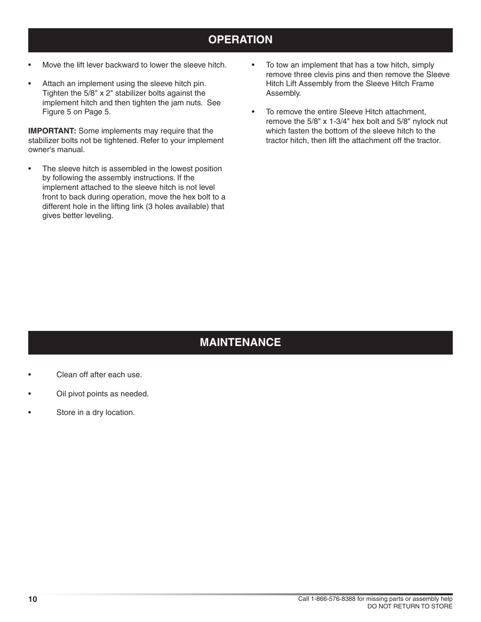 Maintenance, Operation | Craftsman 486.24586 User Manual | Page 10 / 12