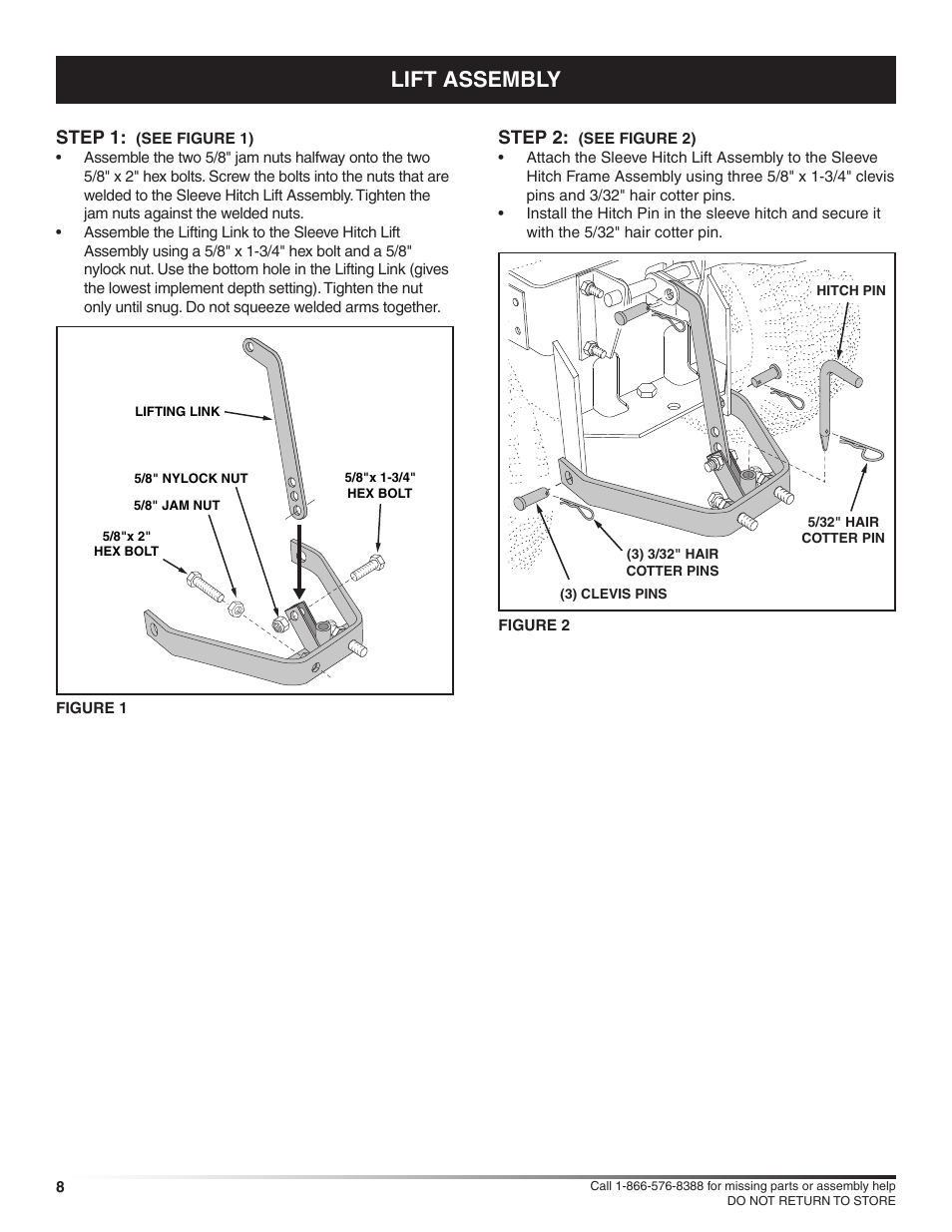 Assembly, Lift assembly, Step 1 | Step 2 | Craftsman 486.24586 User Manual | Page 8 / 12