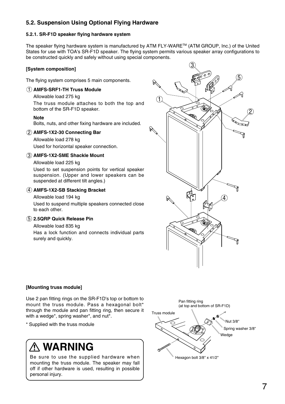 Warning | Toa SR-L1B User Manual | Page 7 / 16