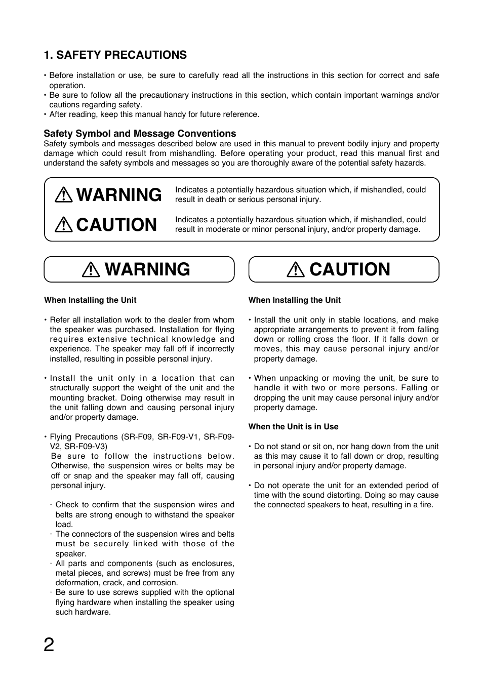 Warning caution warning caution | Toa SR-L05 User Manual | Page 2 / 12