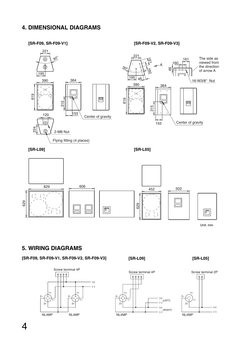 Wiring diagrams 4. dimensional diagrams | Toa SR-L05 User Manual | Page 4 / 12