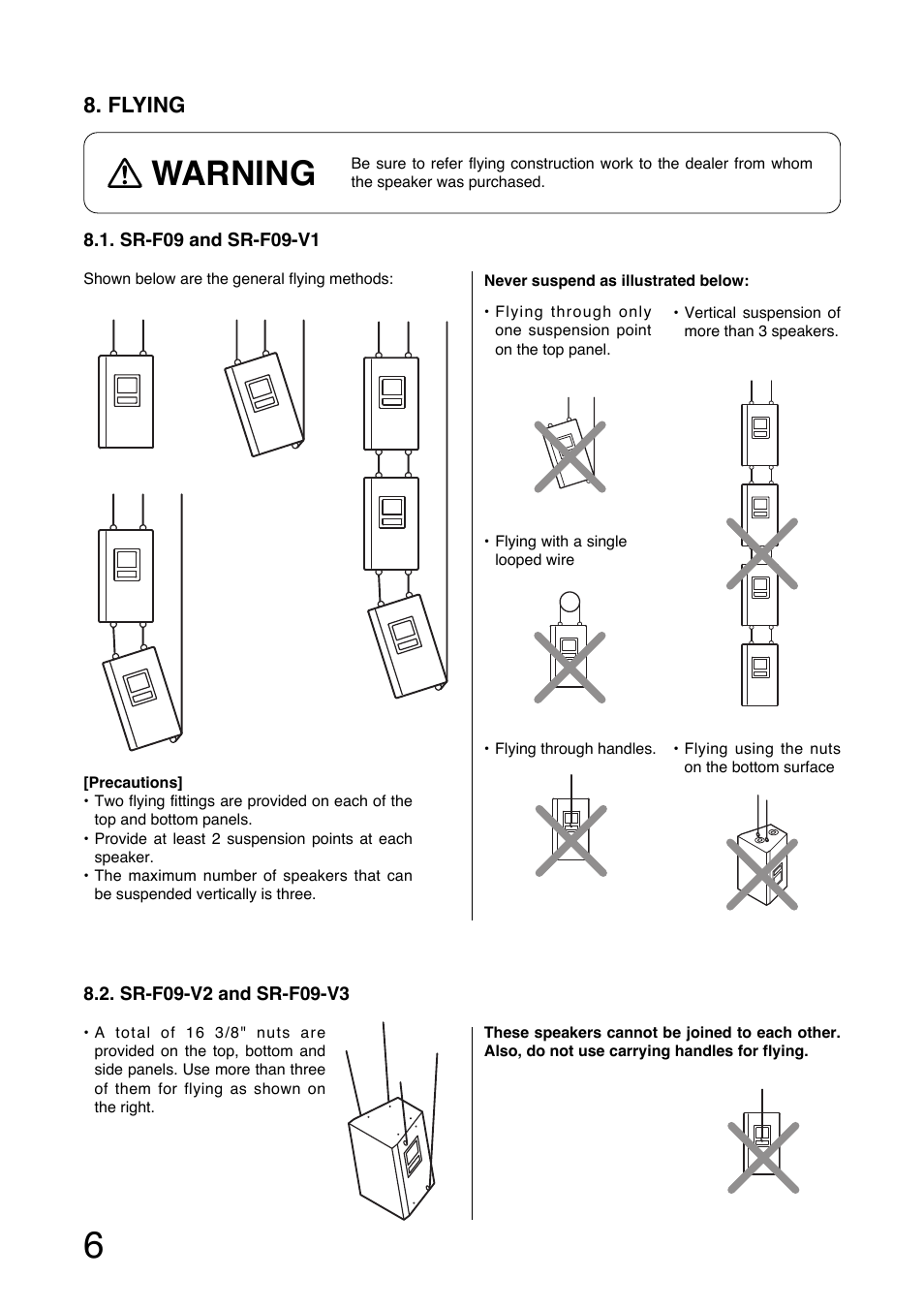 Warning, Flying | Toa SR-L05 User Manual | Page 6 / 12