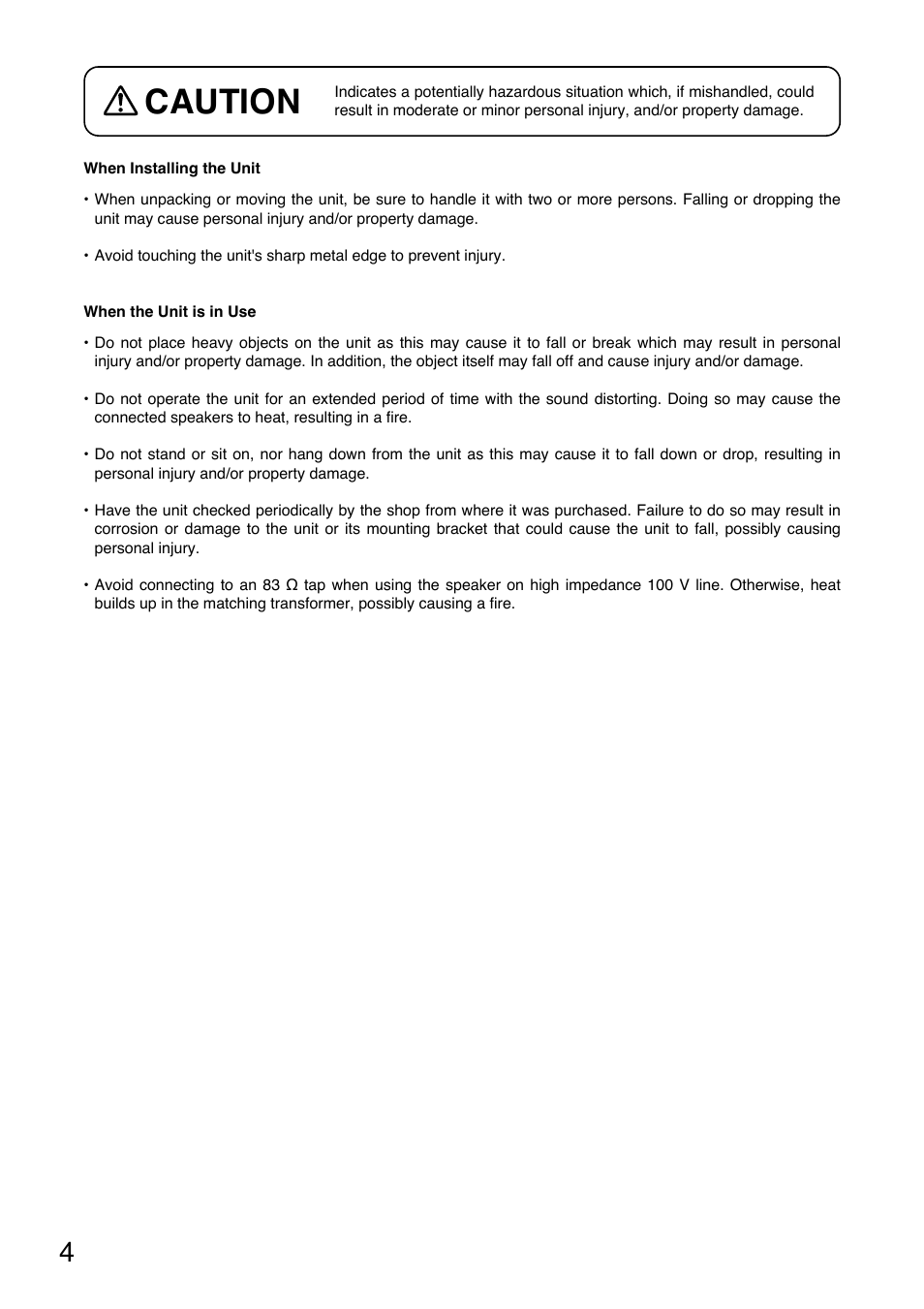 Caution | Toa SR-PB5 User Manual | Page 4 / 24