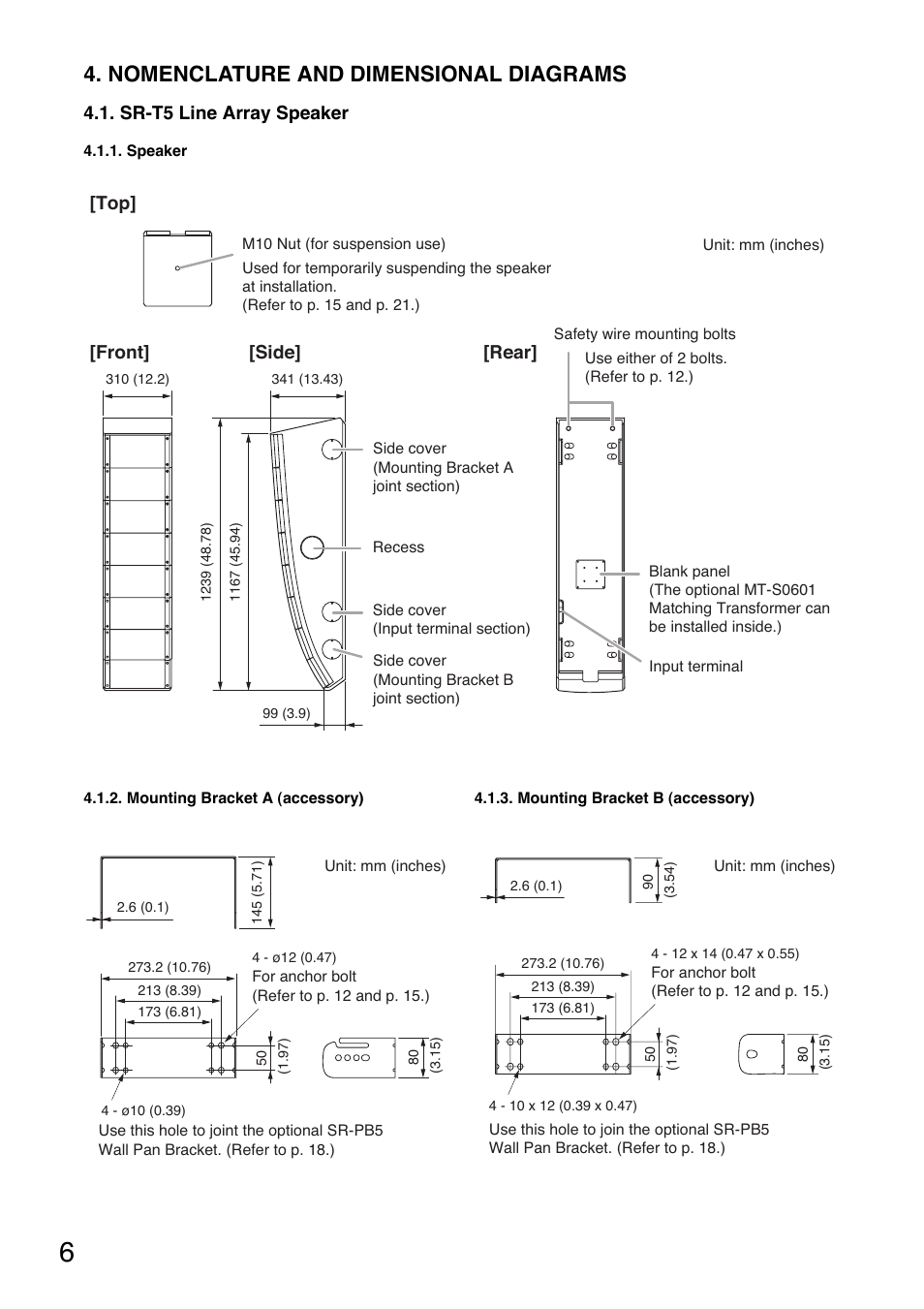 Nomenclature and dimensional diagrams | Toa SR-PB5 User Manual | Page 6 / 24