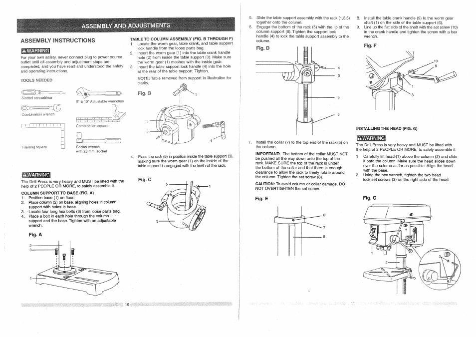 Accessories and attachments, Unpacking and checking contents, Table of loose parts | Craftsman 137.219100 User Manual | Page 6 / 23