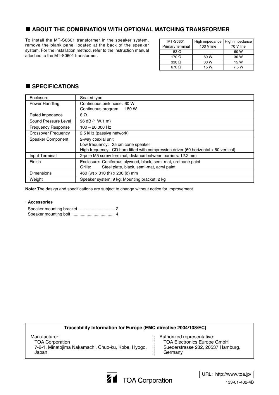 Toa T-550 User Manual | Page 4 / 4
