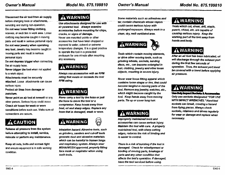 Awarning, Warning, Important safety instructions | Craftsman 875.199810 User Manual | Page 3 / 12