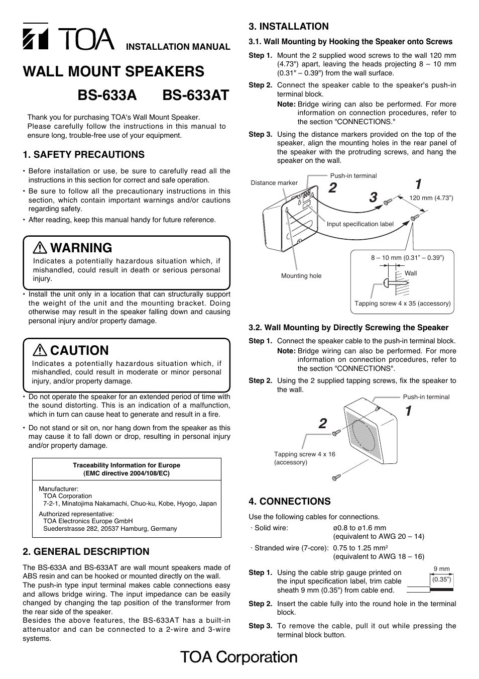 Toa BS-633AT User Manual | 2 pages