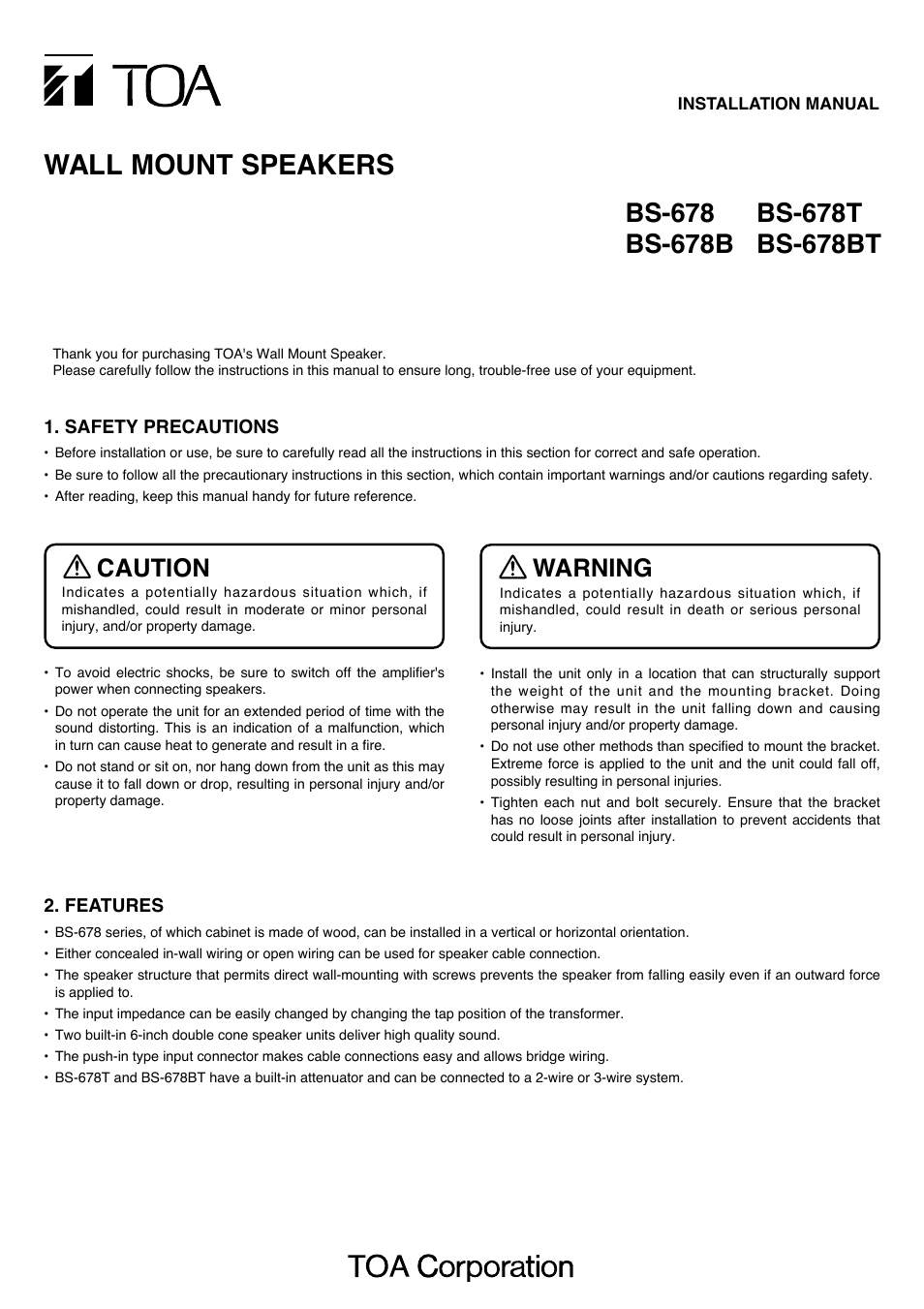 Toa BS-678BT User Manual | 4 pages