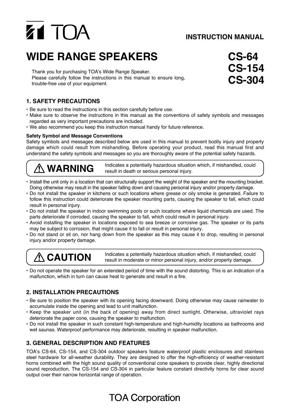 Toa CS-304 User Manual | 2 pages