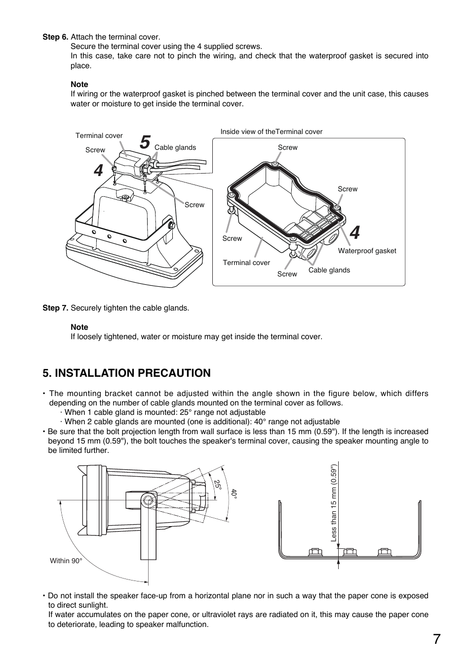 Installation precaution | Toa CS-154BS User Manual | Page 7 / 12