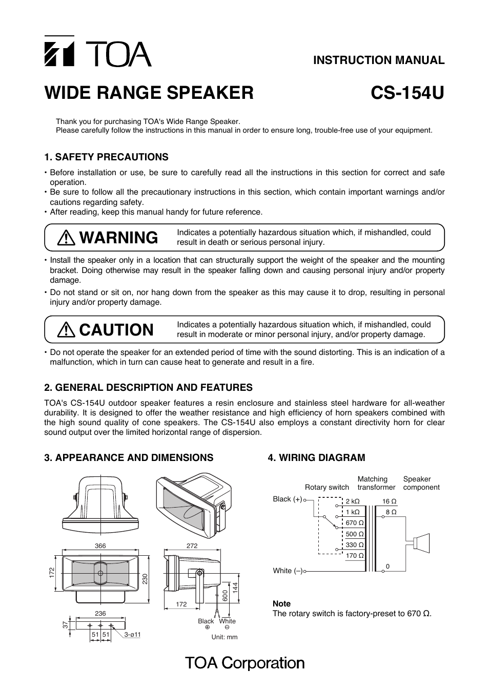 Toa CS-154U User Manual | 2 pages