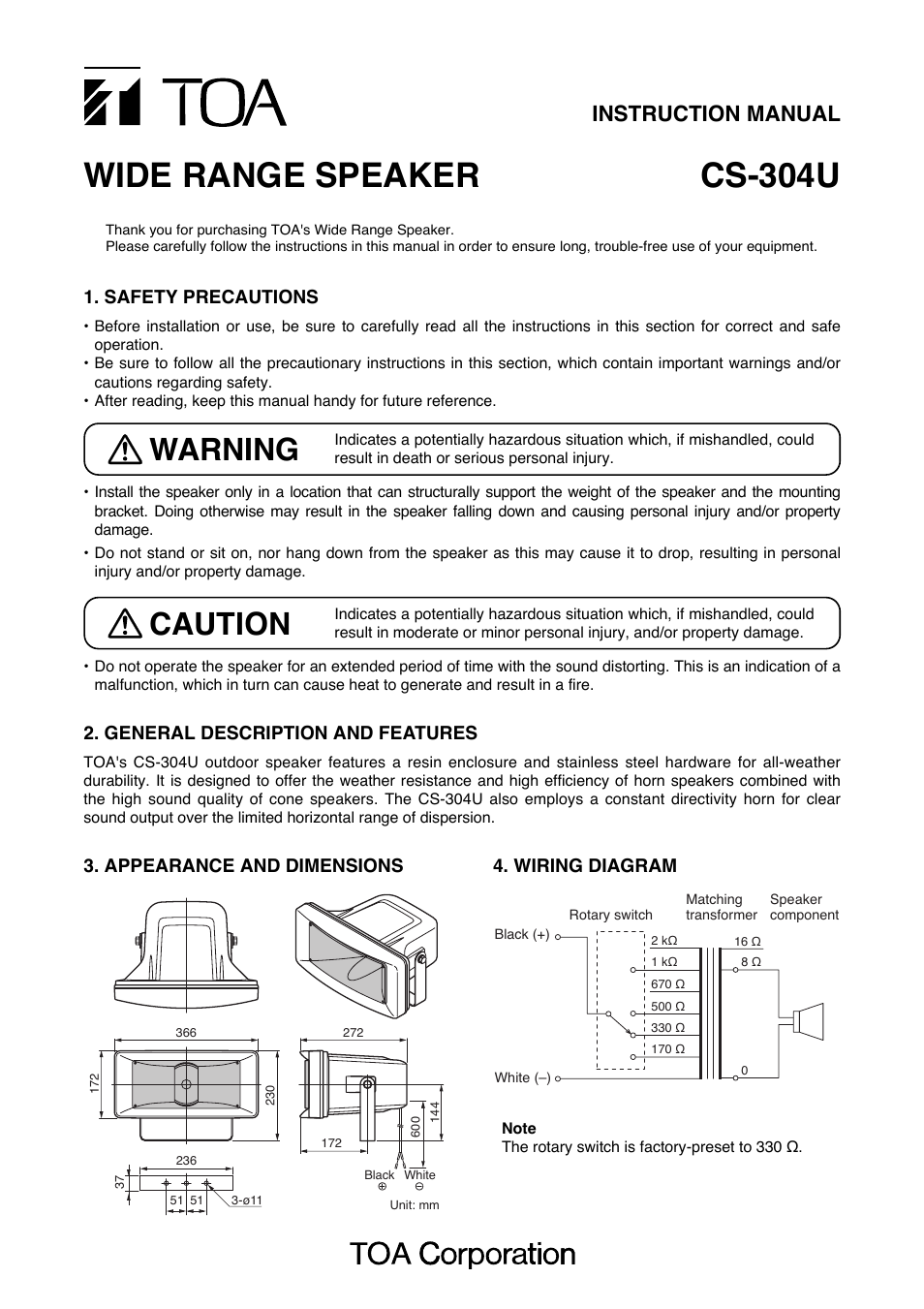 Toa CS-304U User Manual | 2 pages