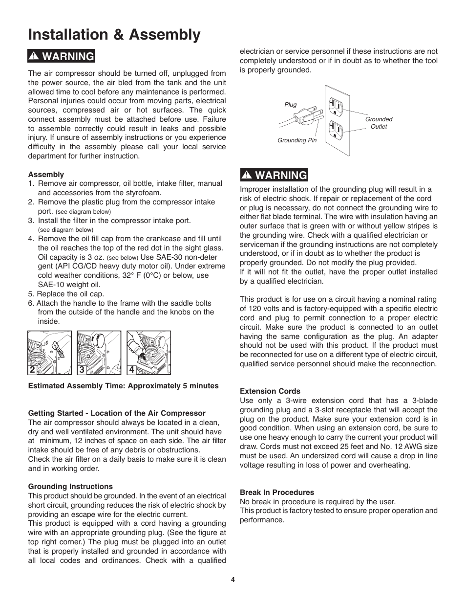 Installation & assembly, Warning | Craftsman 921.153120 User Manual | Page 6 / 10