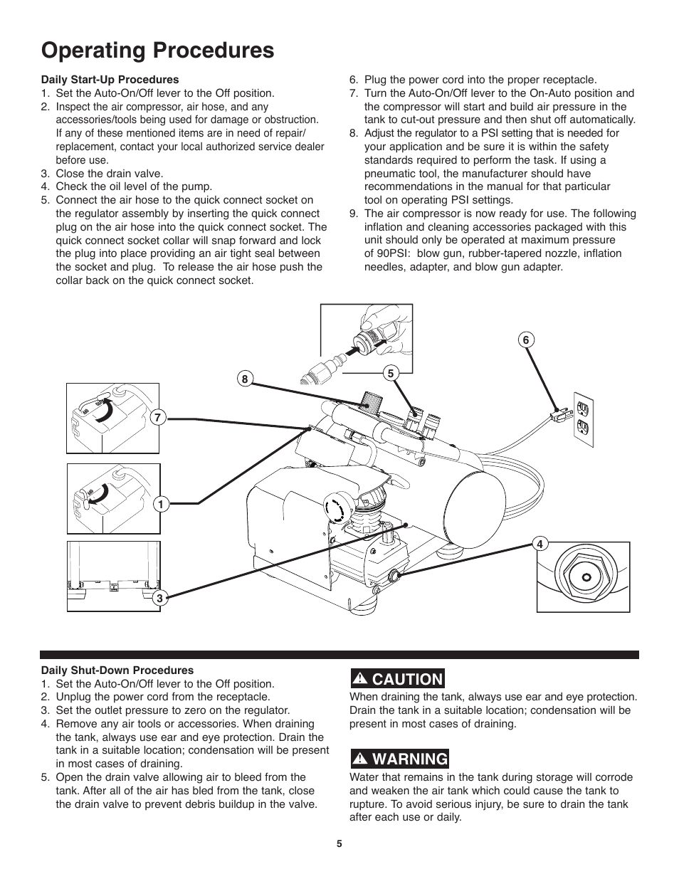 Operating procedures, Warning caution | Craftsman 921.153120 User Manual | Page 7 / 10