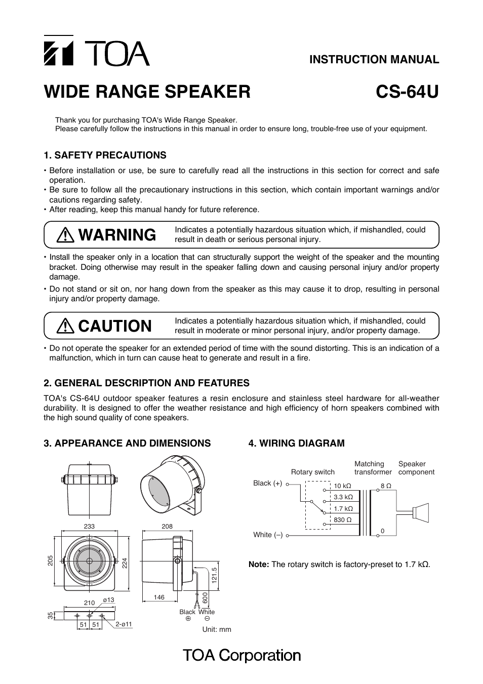 Toa CS-64U User Manual | 2 pages