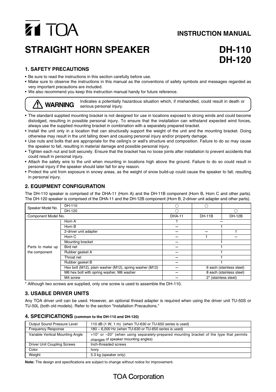 Toa DH-120 User Manual | 2 pages