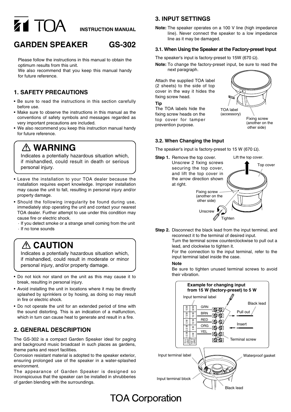 Toa GS-302 User Manual | 2 pages