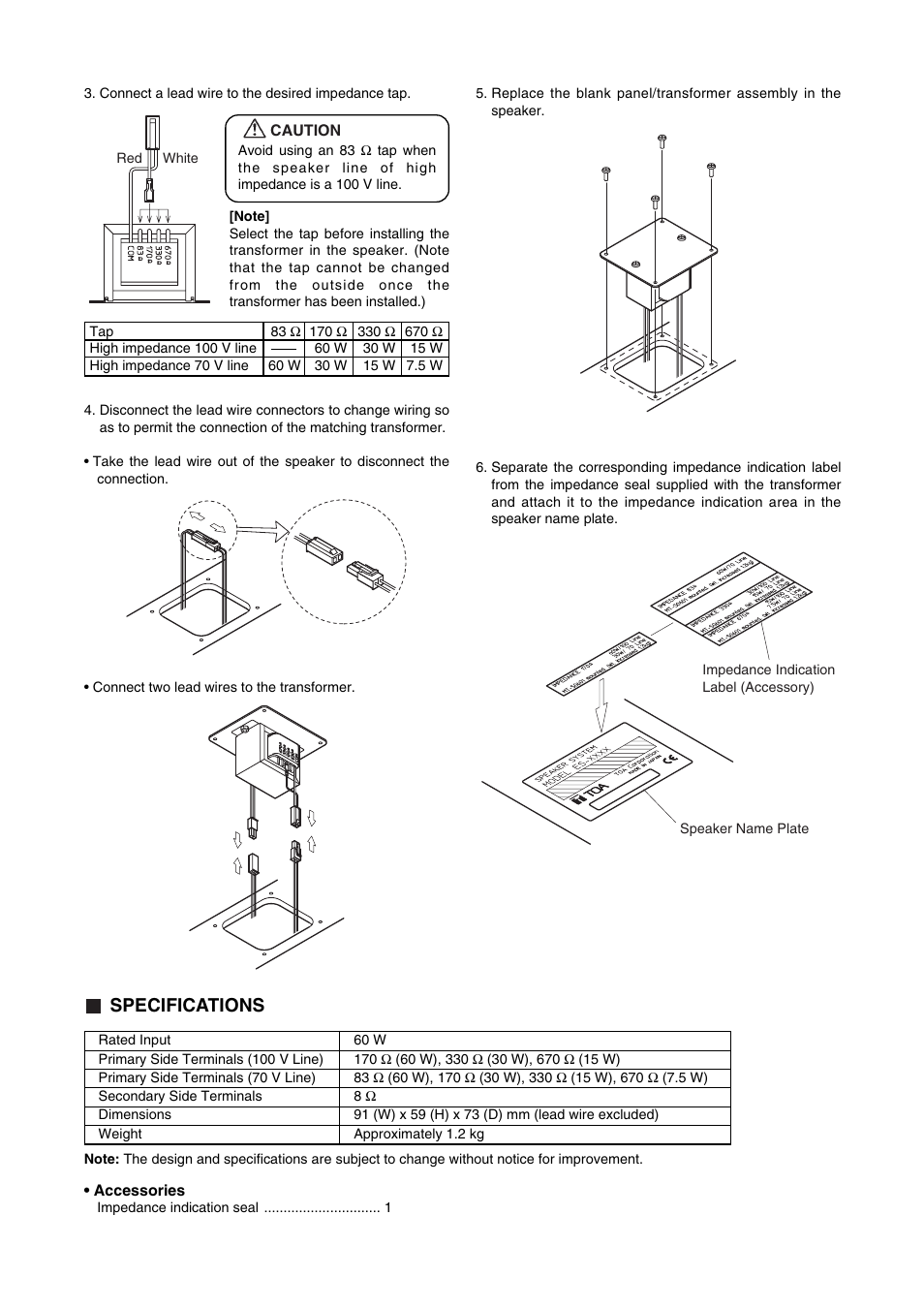 Specifications | Toa MT-S0601 User Manual | Page 2 / 2