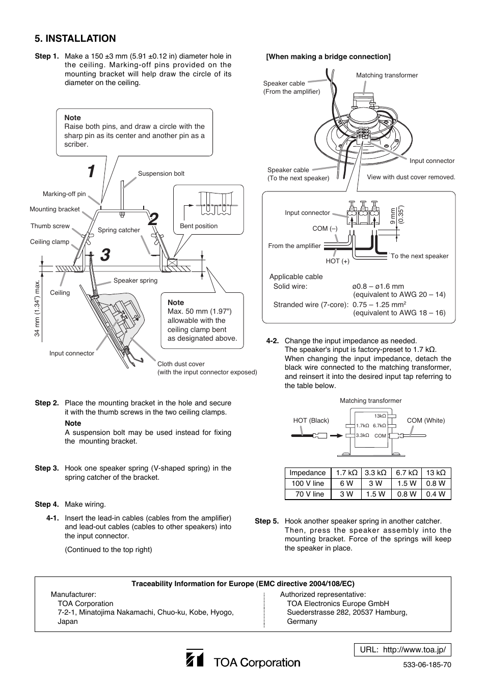 Installation | Toa PC-1869S User Manual | Page 2 / 2