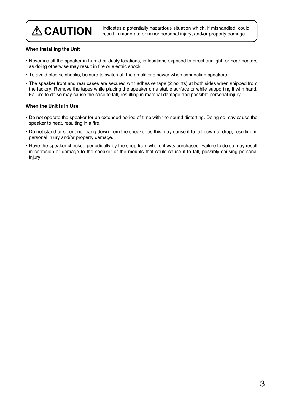 Caution | Toa PC-2268 User Manual | Page 3 / 12