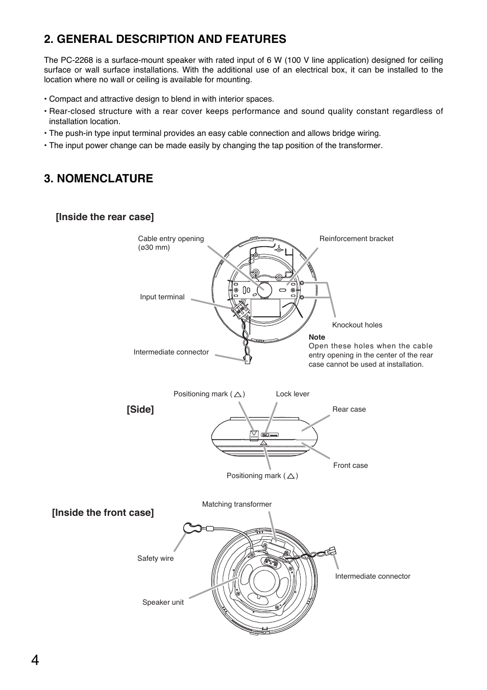 General description and features, Nomenclature | Toa PC-2268 User Manual | Page 4 / 12