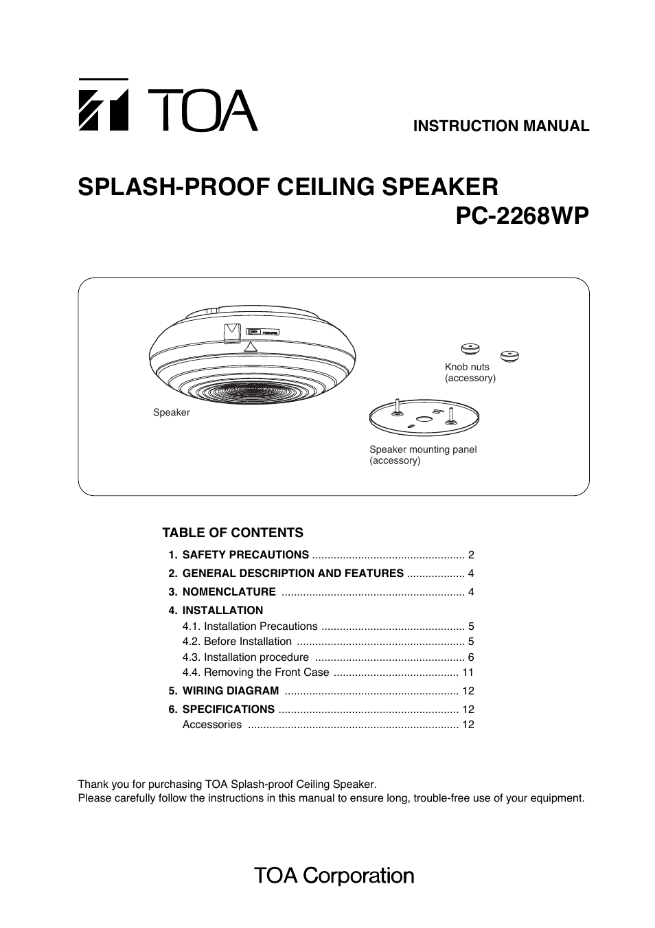 Toa PC-2268WP User Manual | 12 pages