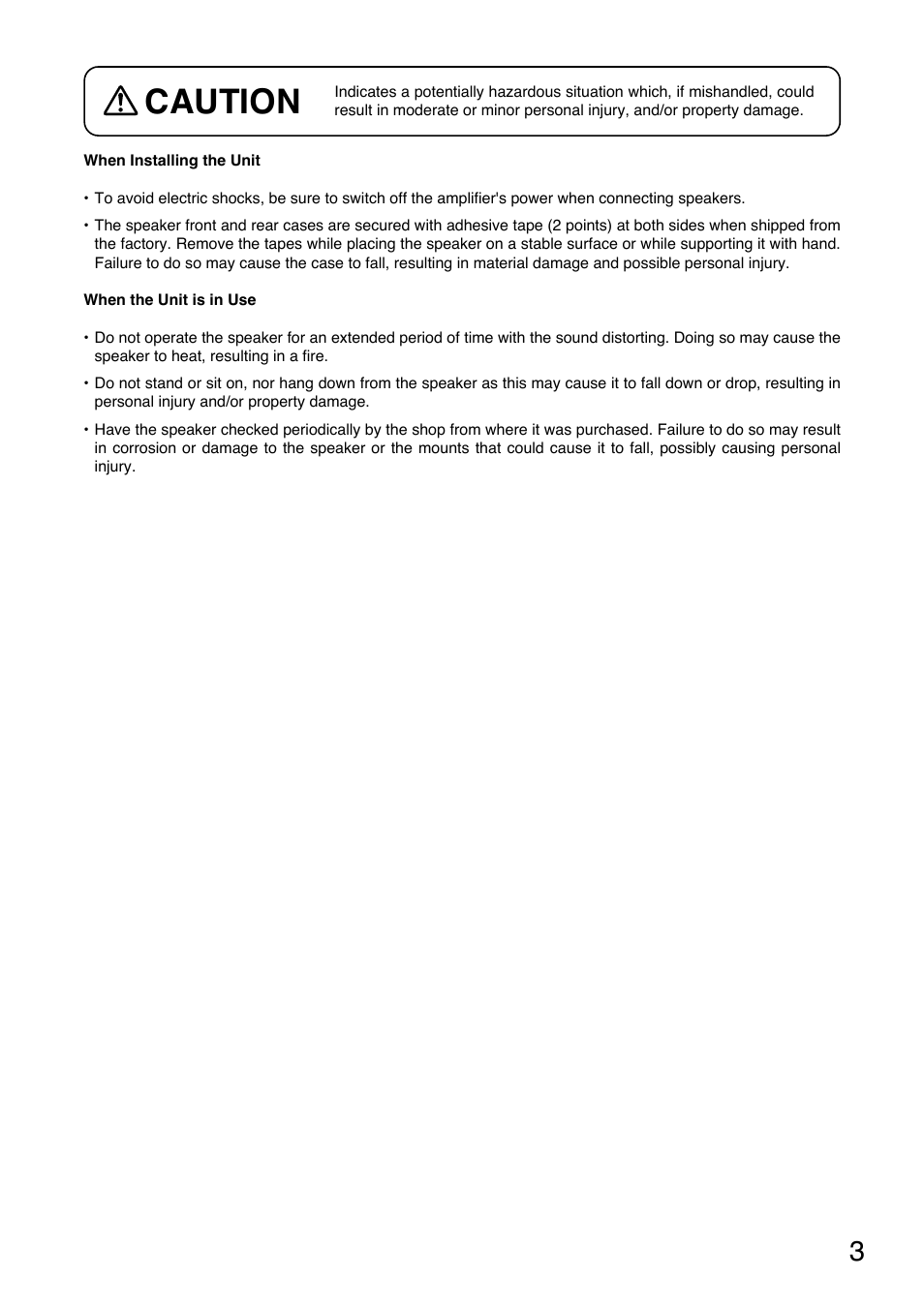 Caution | Toa PC-2268WP User Manual | Page 3 / 12