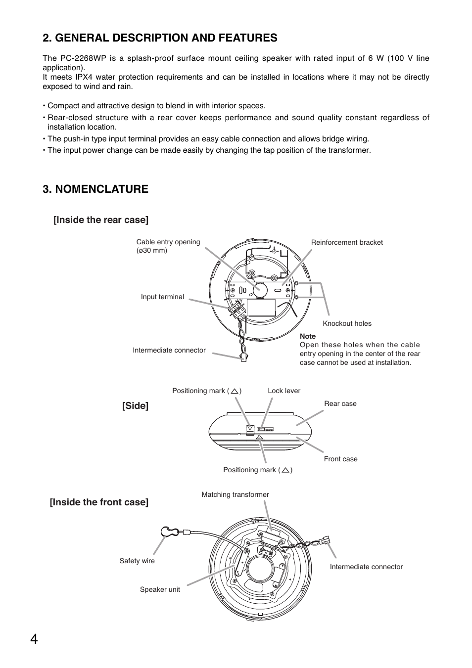 General description and features, Nomenclature | Toa PC-2268WP User Manual | Page 4 / 12