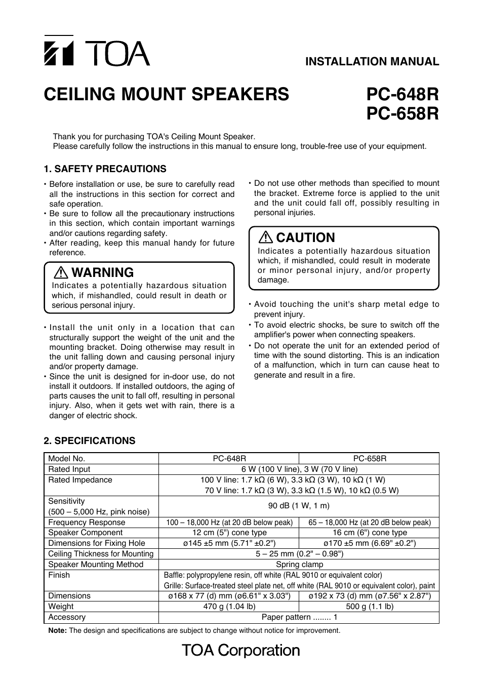 Toa PC-658R User Manual | 2 pages